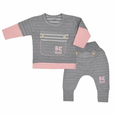 Kojenecké bavlněné tepláčky a tričko Koala BE BRAVE šedo-růžové