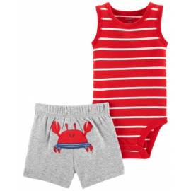 CARTER'S Set 2dielny body tielko, nohavice kr. Red Stripe Crab chlapec NB/ veľ. 56