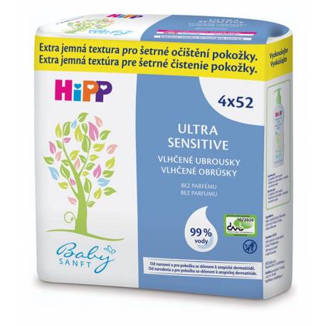 HiPP Babysanft Ultra sensitive Obrúsky vlhčené bez parfumu (4x 52 ks)