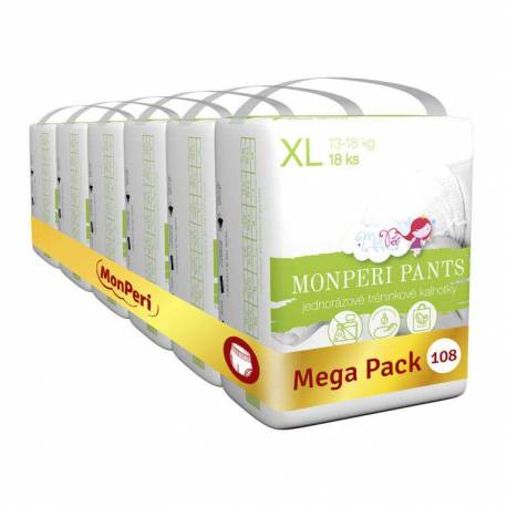 MONPERI PANTS Nohavičky plienkové jednorazové XL (13-18 kg) 108 ks - Mega Pack