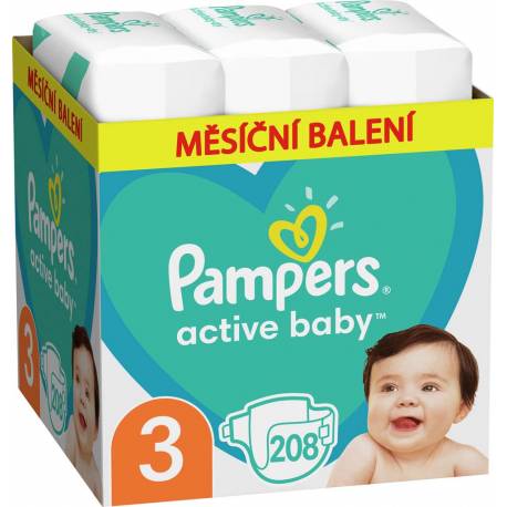 PAMPERS Active Baby Plienky jednorazové 3 (6-10 kg) 208 ks - MESAČNÁ ZÁSOBA