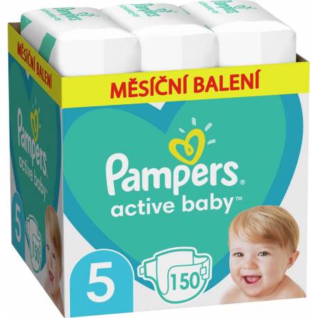 PAMPERS Active Baby Plienky jednorazové 5 (11-16 kg) 150 ks - MESAČNÁ ZÁSOBA